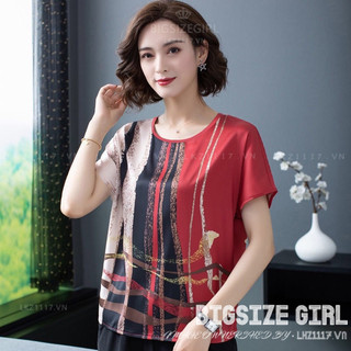Áo kiểu trung niên nữ Bigsize Áo thun nữ trung niên cho mẹ form rộng tay ngắn cổ tròn in hình mùa hè Phong cách Hàn Quốc Thời Trang đẹp