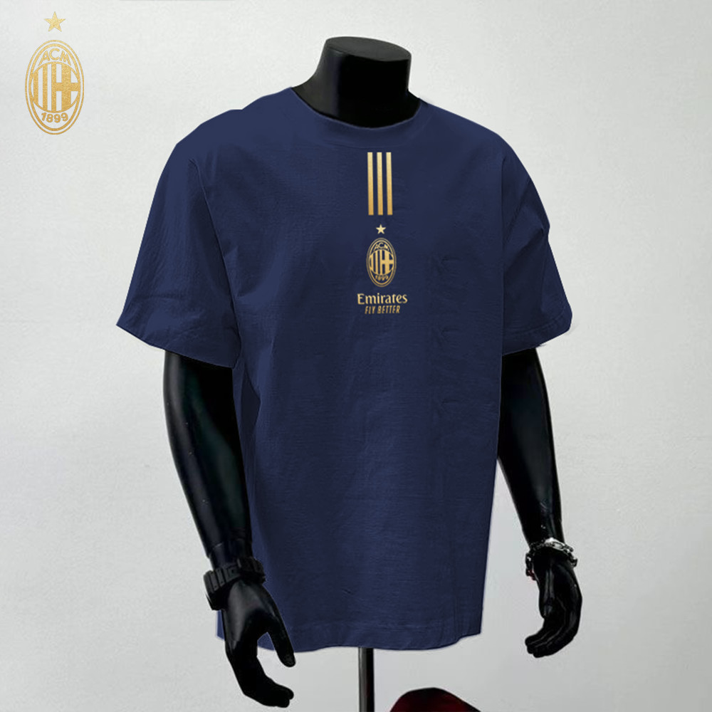 [Shop Giảm Giá] Mùa Hè Phong Cách Mới Nhanh Khô Áo Thun Nam AC Milan Cổ Tròn Top Thể Thao Thường Ngà