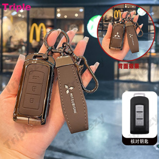 Da Bò Chính Hãng Hợp Kim Kẽm Xe Hơi Thông Minh Chìa Khóa Fob Vỏ Nút Bảo Vệ Móc Khóa Cho Mitsubishi Mirage G4 Pajero Montero Sport Eclipse Xpander Cross ASX Xforce Strada