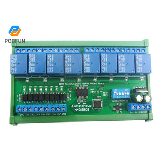 Pcbfun DC 12V 24V 8 Đầu vào cách ly và 8 đầu ra DIN35 C45 Hộp ray UART RS485 Mô-đun rơle Modbus RTU Bảng công tắc điều khiển