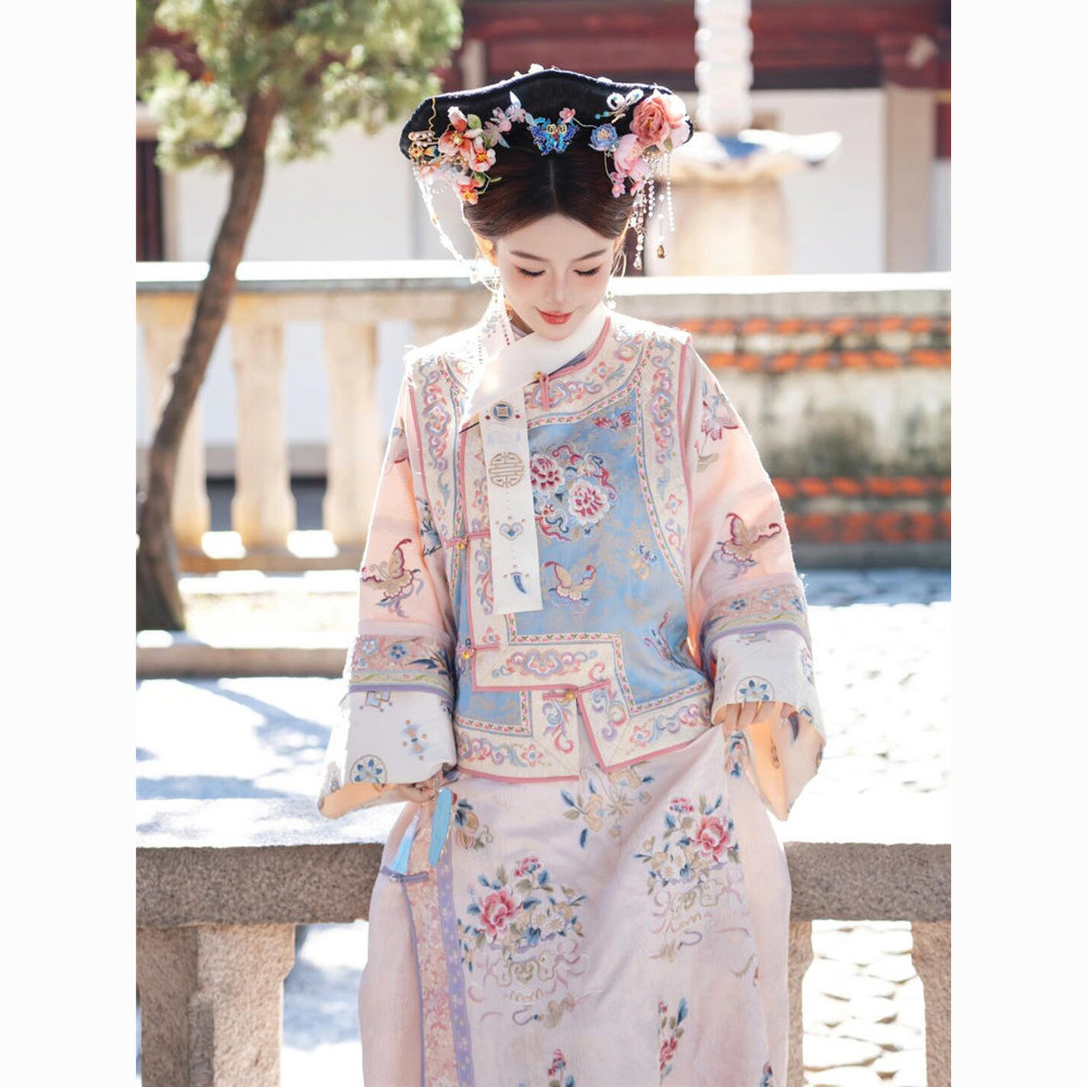 Trang phục Hanfu gốc cho phụ nữ thời nhà Thanh, trang phục cổ xưa in họa tiết, áo gile Yanji, trang 