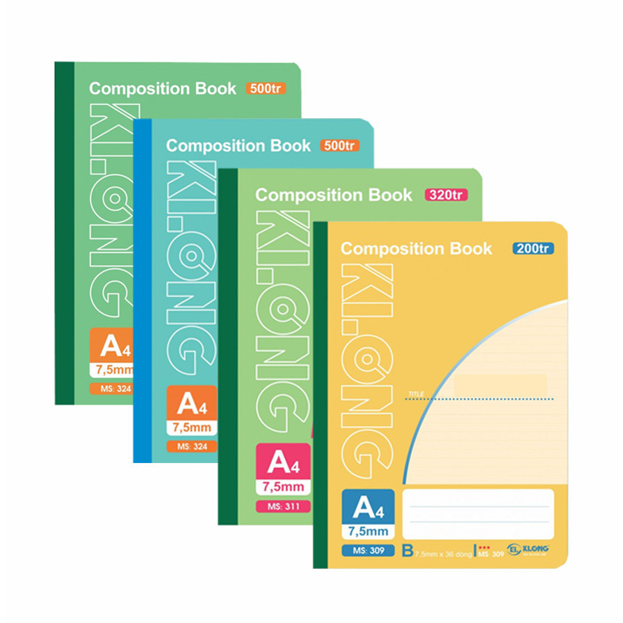 Vở kẻ ngang A4 200-500 trang may dán gáy Klong Compostion Book [SOKLONG], sổ Klong ghi chép viết bài