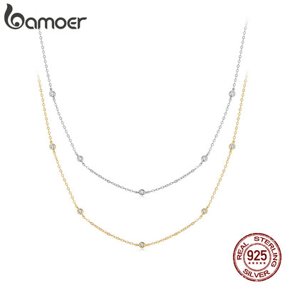 Bamoer Bạc 925 Vòng Cổ Hai Tông Màu Moissanite Xương Đòn Dây Xích Thiết Kế Nghệ Thuật Trang Sức Thời Trang Nữ Quà Tặng