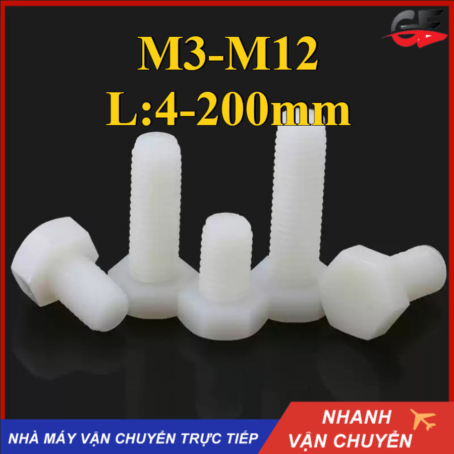 Bulong lục giác ngoài Nylon , Ốc lục giác nhựa M3 / M4 / M5 / M6 / M8 / M10 / M12 (GE1-RM-VN-1)
