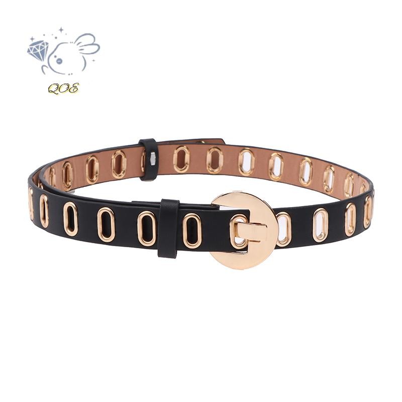 [QOE] Đai Nữ Grunge Mới Có Thể Điều Chỉnh Lỗ Grunge Punk Thắt Lưng Nữ Hợp Kim Khóa Pin Dây Da PU VN