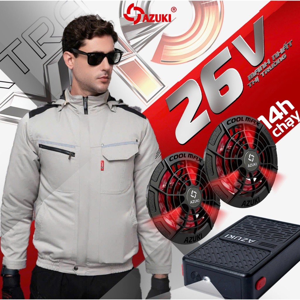 [Mới 2025] Áo Điều Hòa AZUKI EXTRA X10 | Pin 24.000mAh | Quạt 26V 12-20H | Chống Nước | Sạc Nhanh 5H