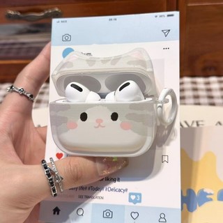 Mèo con màu xám dễ thương ins Hàn Quốc phù hợp với Vỏ tai nghe thế hệ thứ 2 thế hệ thứ 3 của Apple airpodspro 1