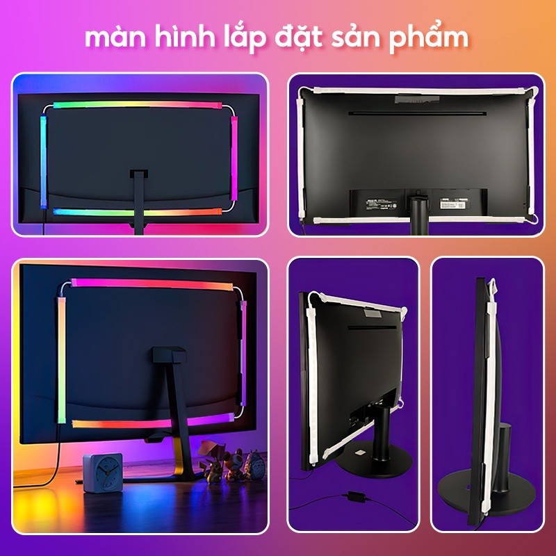 MODOFO Dây Đèn Led 4 Cạnh - Tương Thích HĐH Window / MacOS - Dán Lưng Màn Hình Dùng Cho 24/27 Inch