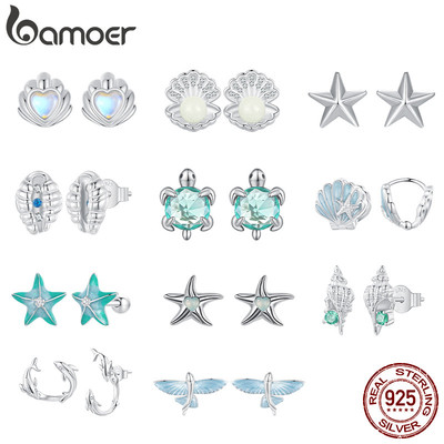 Bông tai bạc Bamoer 925 dành cho nữ - Dòng đại dương mùa hè - Thiết kế bãi biển - Quà tặng trang sức