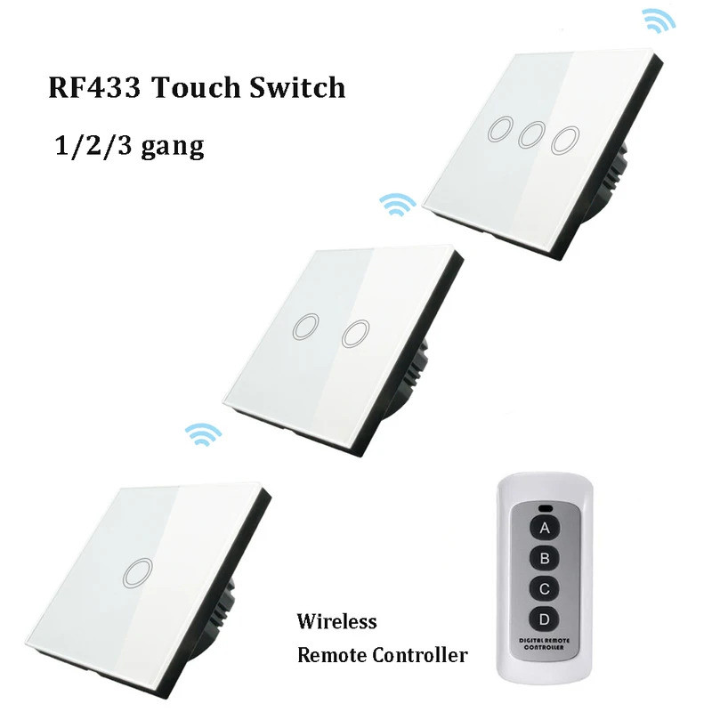 1 / 2 / 3gang 433Mhz Công tắc đèn tường cảm ứng Công tắc có bảng điều khiển từ xa tiêu chuẩn và khôn