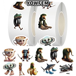 YOWFEM 500 Cái / Cuộn DIY Sticker, Tung Tung Sahur PVC Niêm Phong Miếng Dán, Hoạt Hình Vui Nhộn Ý Brainrot AI Trừu Tượng Laptop Đề Can Đồ Chơi