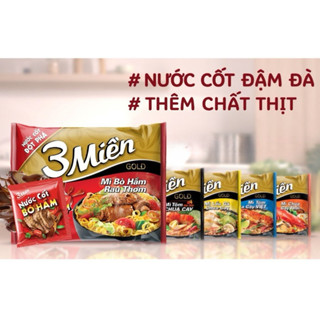 Combo 10 Gói Mì Tôm 3 Miền Gói 75G Bò Hầm Rau Thơm/Tôm Chua Cay