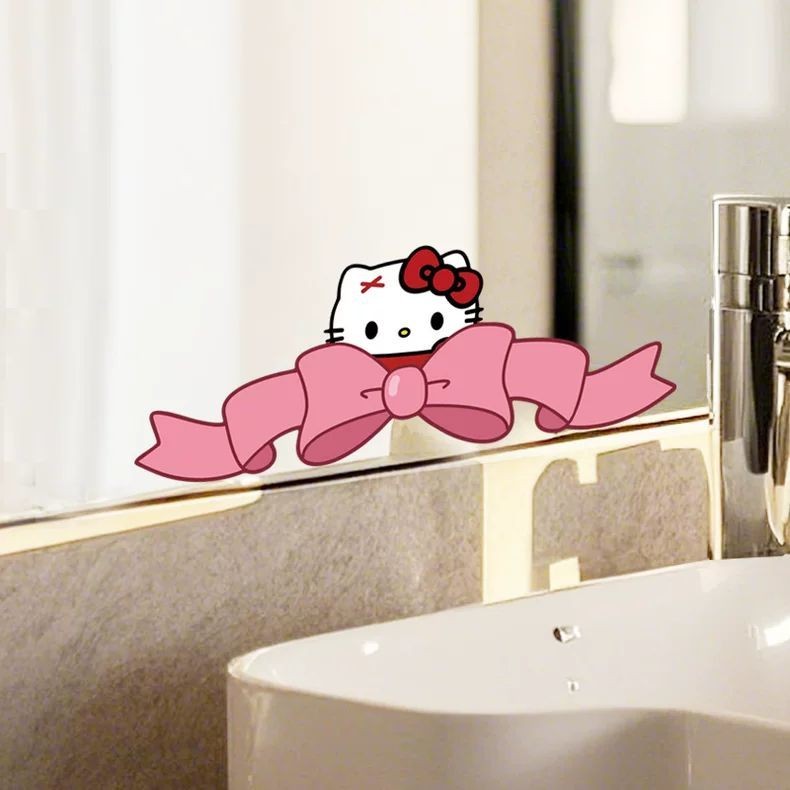 Nhãn dán gương phòng tắm HELLOKITTY dễ thương Trang trí-Vỏ trầy xước-PVC Chất liệu thân thiện với mô