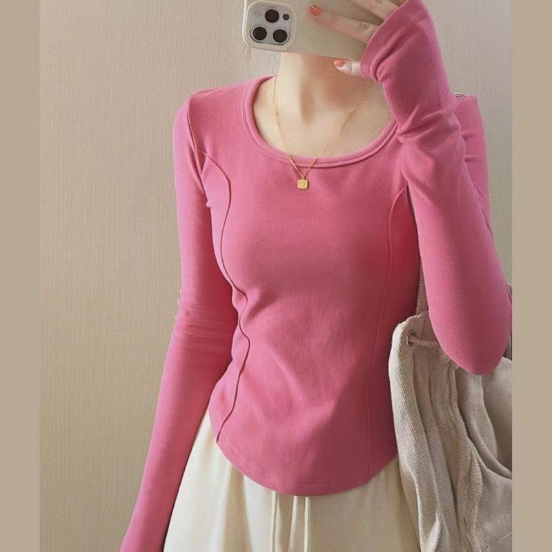 Áo mặc trong cổ vuông nhung áo dài tay giữ ấm mặc trong cho nữ áo bó sát ôm dáng thu đông