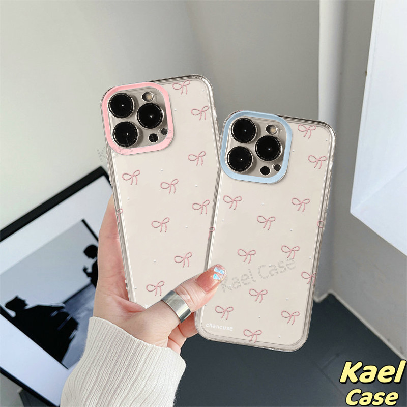 Ốp Lưng IPhone Tương Thích Cho IP 16 15 Pro Max 11 12 13 14 Pro Max X XR XS Max 7Plus 8Plus Nơ Hồng 