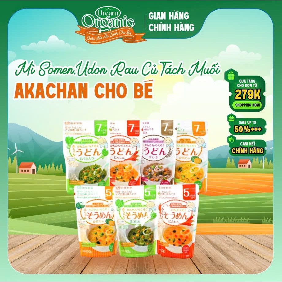[NHÂT BẢN] Mì Somen,Udon Rau Củ Tách Muối Akachan Cho Bé Ăn Dặm