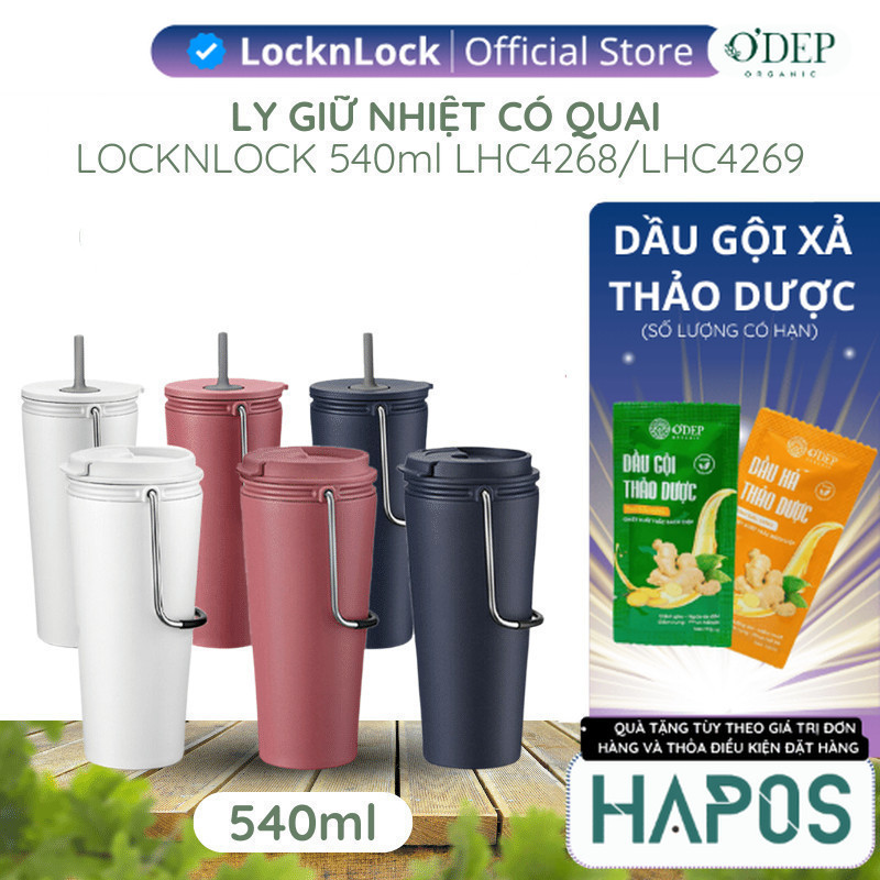 Ly giữ nhiệt LocknLock 540ml có nắp chặn Chính hãng có quai xách tiện lợi LHC4268 LHC4269 - Hapos Ma