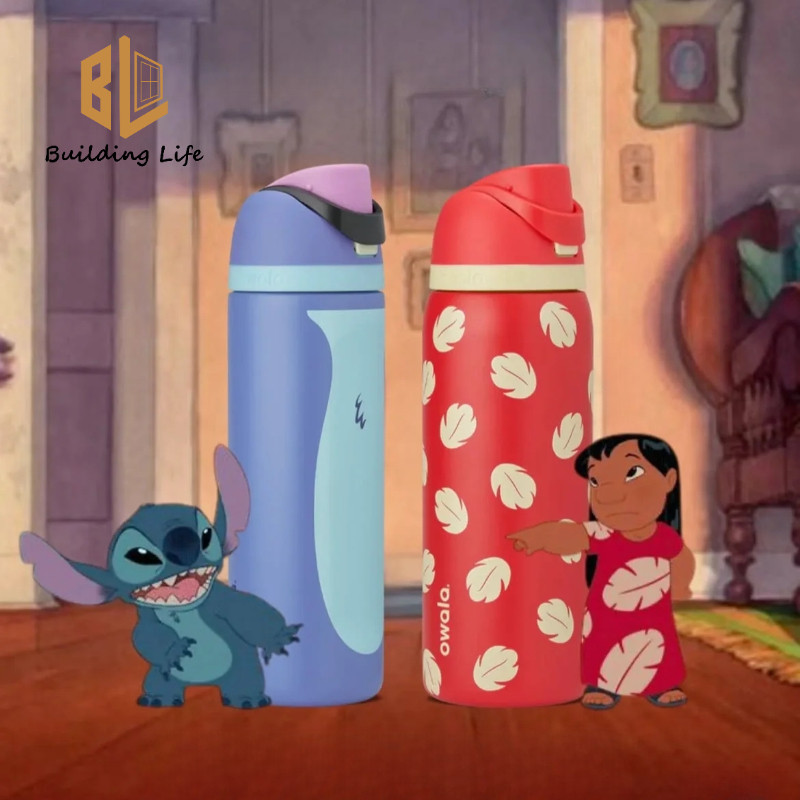 Owala Cup Phiên Bản Giới Hạn Stitch Owala FreeZip Bình Nước Inox Cách Nhiệt Có Ống Hút Cho Thể Thao 