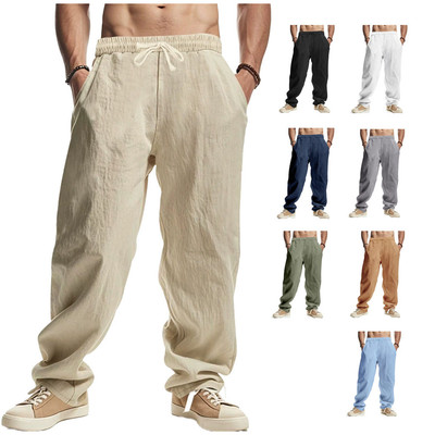 Quần Dài Nam Vải Lanh Rời Dây Rút Mỹ Thể Thao Thoải Mái Thoáng Khí Quần Đi Biển Kaki Quần Nam LY30