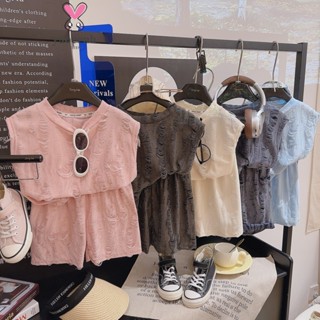 【YAOEENH 80-140CM Mùa Hè Bé Trai Bé Gái Retro Không Tay Rách Bộ Áo Vest Nhỏ Trung Nhỏ Thời Trang Trẻ Em Rời Phù Hợp Với Hai Mảnh Hàng Có Sẵn Vận Chuyển Nhanh