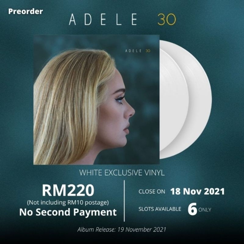 Adele 30 vinyl 2LP White/ Black/ Clear Vinyl màu Trắng hoặc Trong suốt hoặc Đen
