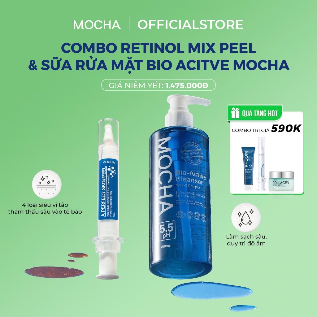 [MOCHA] Peel Da Mocha + Sữa Rửa Mặt Bio Active Dịu Nhẹ Lành Tính Cho Cả Da Dầu Mụn Nhạy Cảm