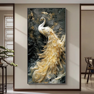 Tranh Tráng Gương Treo Tường Chim Công Vàng Nghệ Thuật Phong Thủy Trang Trí Sảnh Nhà Phòng Khách Sang Trọng 