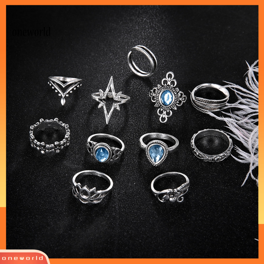 Một thế giới| Hoa Khắc Họa Tiết Knuckle Nhẫn Boho Sang Trọng Retro Hoa Knuckle Bộ Nhẫn Với Giả Đá Qu