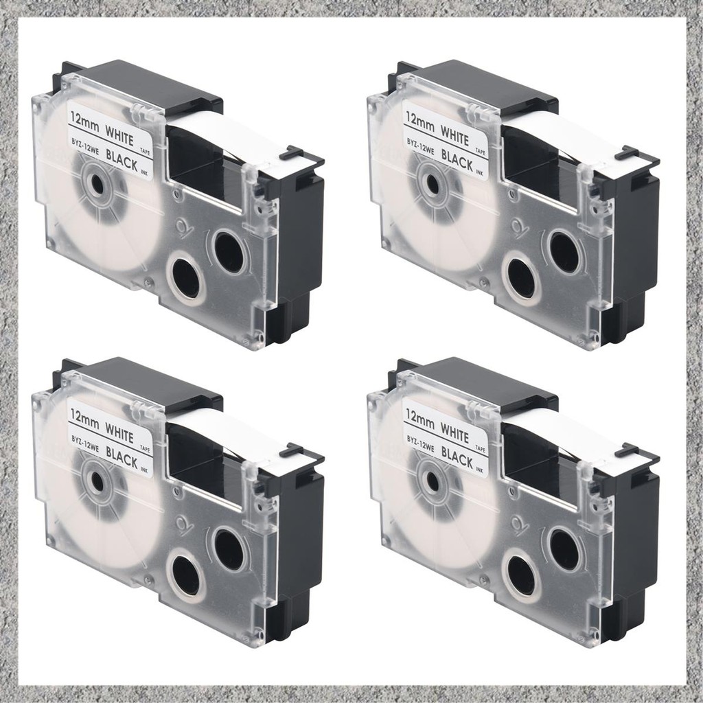 4 Gói 12mm Đen trên Nhãn Trắng Máy Làm Nhãn Băng Tương Thích Với KL1500 KL2000 KL7000 KL7200 -100 KL