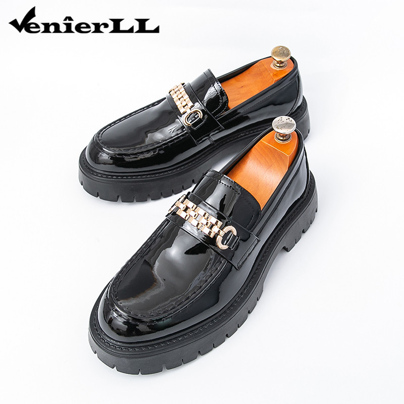 Nam Da Nền Tảng Chunky Slip-On Penny Loafers Cổ Điển Mũi Tròn Lug Đế Kinh Doanh Giày Công Sở Chính T