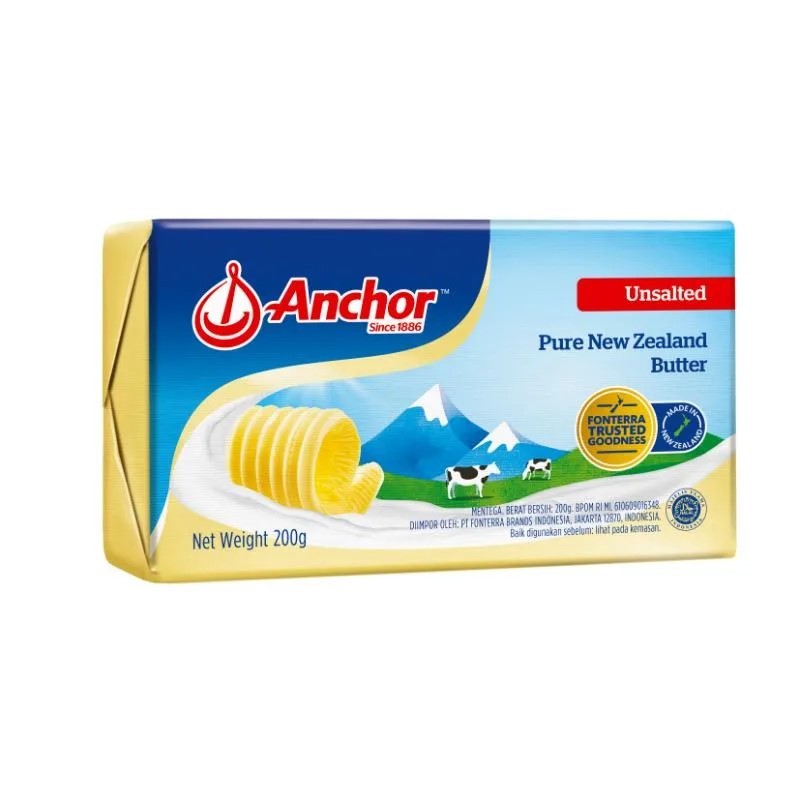Bơ Lạt (Nhạt) Hiệu Anchor Gói 200G - Unsalted Butter (New Zealand)