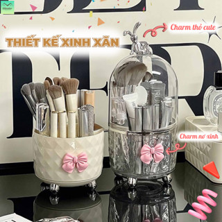 Hộp đựng mỹ phẩm chống bụi trong suốt xoay 360 độ hộp đựng cọ trang điểm có nắp trang trí 
