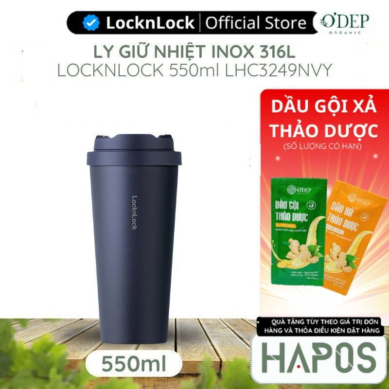 Bình giữ nhiệt LocknLock 550ml LHC3249 Navy Chính hãng, mở nắp một chạm Tumbler, giữ nóng lạnh lâu -