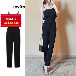 Áo liền quần Lovito xếp nếp màu trơn phong cách thường ngày cho nữ L86ED408