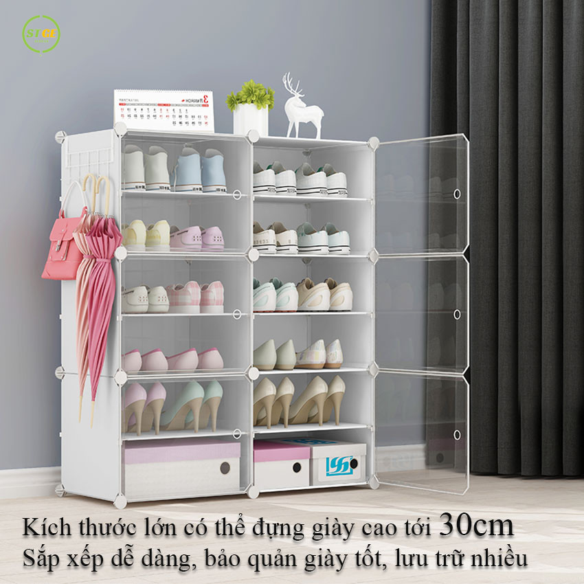 Tủ đựng giày STGE, Tủ nhựa đựng giày dép dung tích lớn lắp ráp chia ngăn, Kệ giày tối ưu không gian