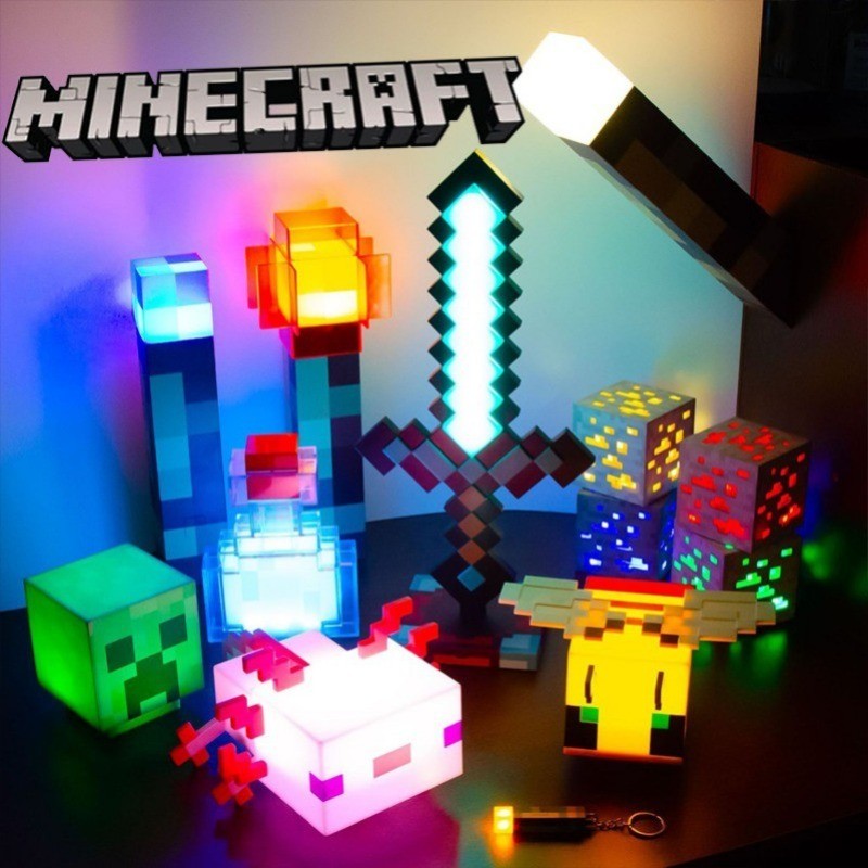MC LED Minecraft Đèn Pin Đổi Màu Nước Khối Quặng Axolotl Đầu Lợn Ong Cáo Creeper Chiếu Sáng Một Mine