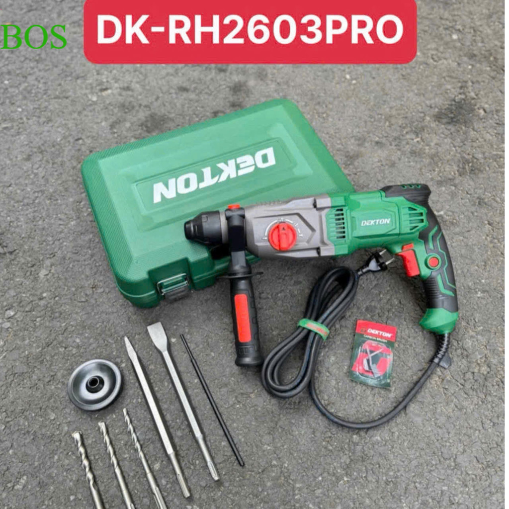 MÁY KHOAN ĐỤC 3 CHỨC NĂNG  DÙNG ĐIỆN DEKTON DK-RH 2603PRO tặng 5 mũi 3 khoan 2 đục bos.ch
