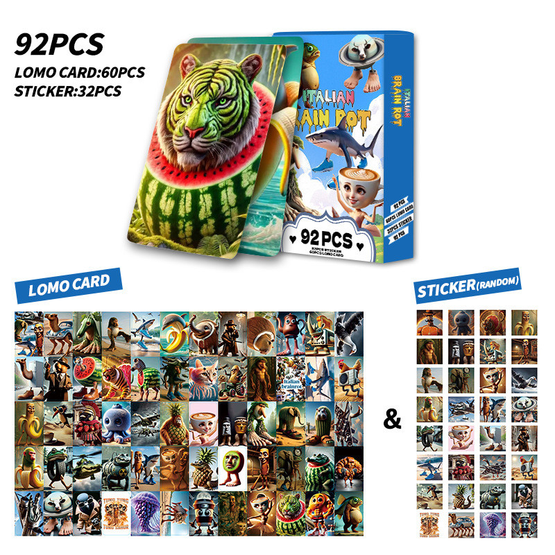 Thẻ Brainrot 92 Cái / hộp Tung Tung Tung Sahur Photocard Lomo Thẻ Có Nhãn Dán Bộ Sưu Tập