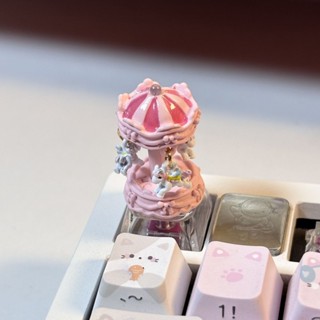 Handmade Sáng Tạo Màu Hồng Carousel Keycaps Cô Gái Quà Tặng Cho Công Tắc Trục Chữ Thập Keycap Trò Chơi Bàn Phím Cơ Trang Trí