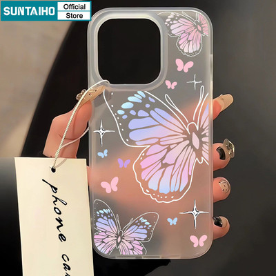 Suntaiho Đẹp Dreamy Họa Tiết Bướm Ốp Lưng Điện Thoại TPU Trong Suốt Mờ Mềm Chống Sốc Cho iPhone 11 12 13 14 15 16 Pro max IP 7 8 Plus Iphon X Xs XR Xs max