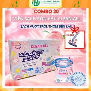  Combo 20 Viên sạch bồn cầu Clean All chai thả bồn cầu sạch khuẩn tẩy sạch mảng bám khử mùi toilet tặng kèm chổi đa năng 