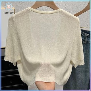 Đầm ngắn tay dệt kim và cardigan nữ mùa hè mỏng, đa năng áo khoác ngoài GHT phù hợp với suspender