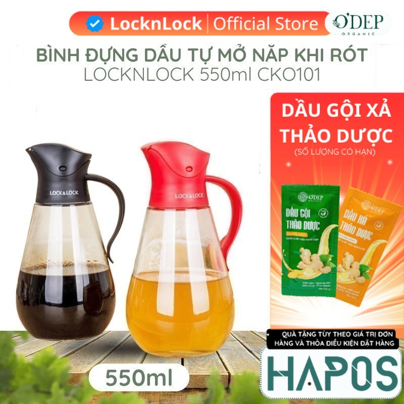 Bình đựng dầu ăn LocknLock 550ml tự mở nắp khi rót, bằng thủy tinh giúp nhà bếp gọn gàng CKO101 - HA