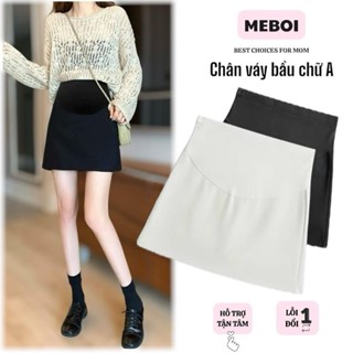 Chân váy bầu chữ A dáng ngắn mẹ Bối-chất liệu Umi Lạnh đẹp co giãn kèm quần bảo hộ và chun chỉnh U8