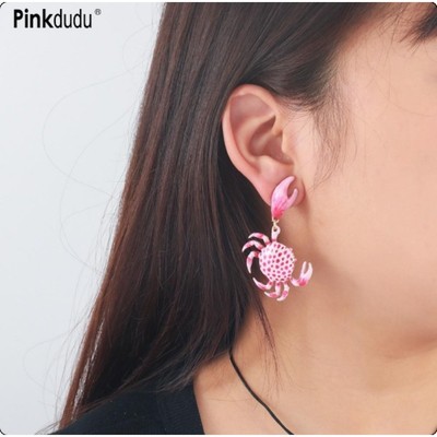Pinkdudu Mùa Hè Phóng Đại BOHO Cua Đại Dương Hợp Kim Kẽm Bông Tai Hợp Thời Trang Phụ Kiện Trang Sức PD2247