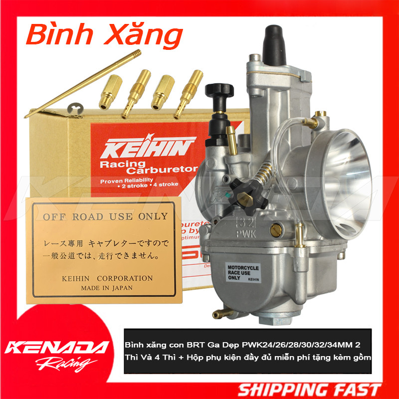 "Bình xăng con BRT Ga Dẹp PWK24/26/28/30/32/34MM 2 Thì Và 4 Thì + Hộp phụ kiện đầy đủ miễn phí tặng 