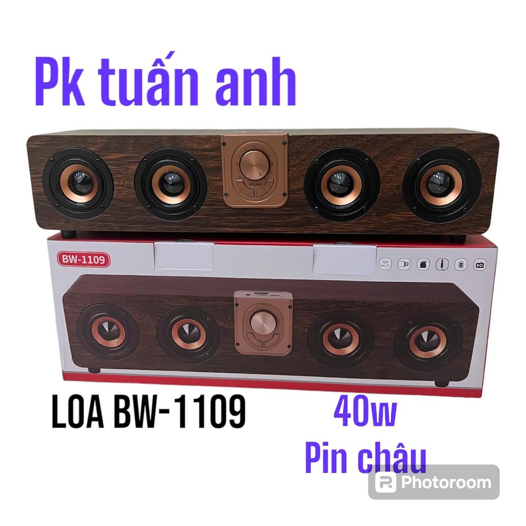 loa blutooth bw1109 pin châu công suất 40w âm thanh ấm hộp gỗ