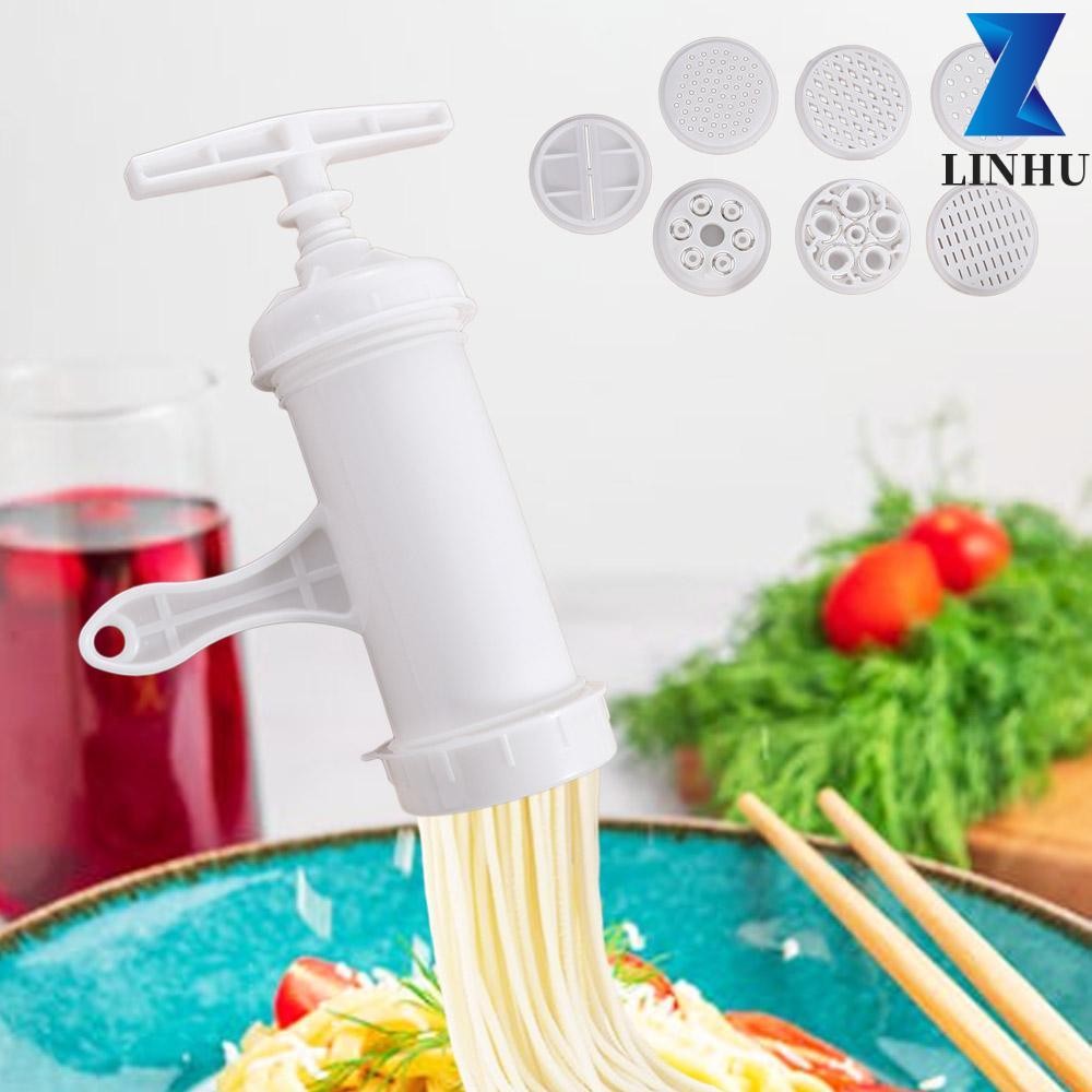 Máy ép mì LINHU, với 7 khuôn in khác nhau Máy làm mì ống thủ công, Máy làm mì bằng nhựa trắng Nhà hàng
