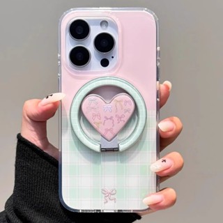 Sang Trọng Màu Hồng Xanh Lá Cây Nối Lưới Tình Yêu Nơ Từ Giá Đỡ Ốp Lưng Điện Thoại Thích Hợp Cho 16 Pro Max 15 14 13 Pro Max Chống Sốc Bảo Vệ Camera Chống Rơi Cứng Phía Sau