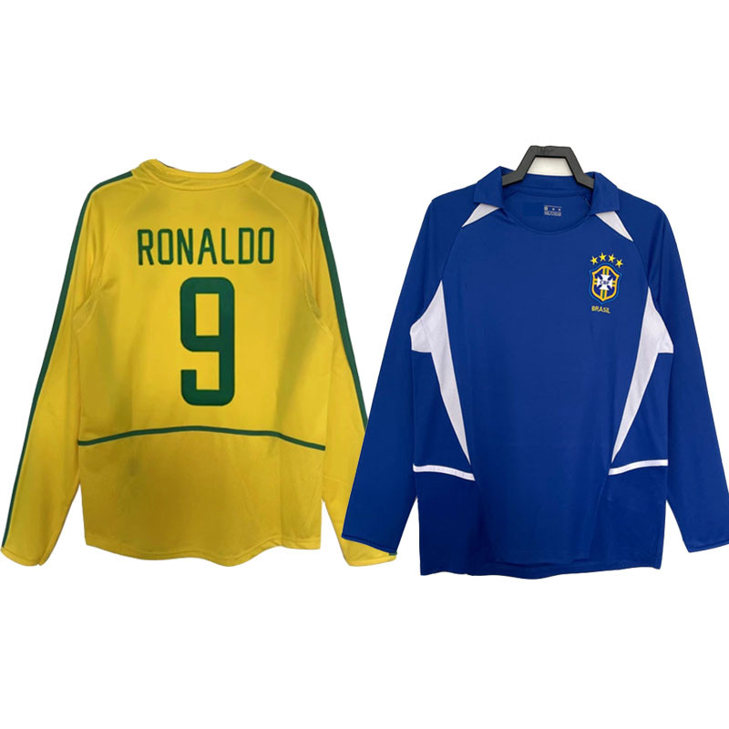 Top 2002 Brazil Retro Jersey 02 Áo dài tay sân khách Áo thể thao nam